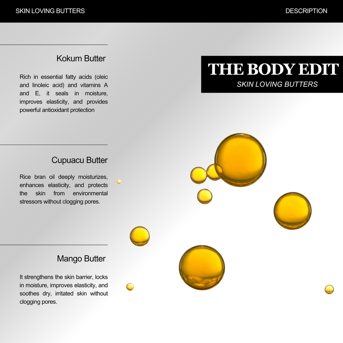 La Maison Bryant Skin-Loving Butters guide featuring kokum butter, cupuaçu butter, and mango butter.